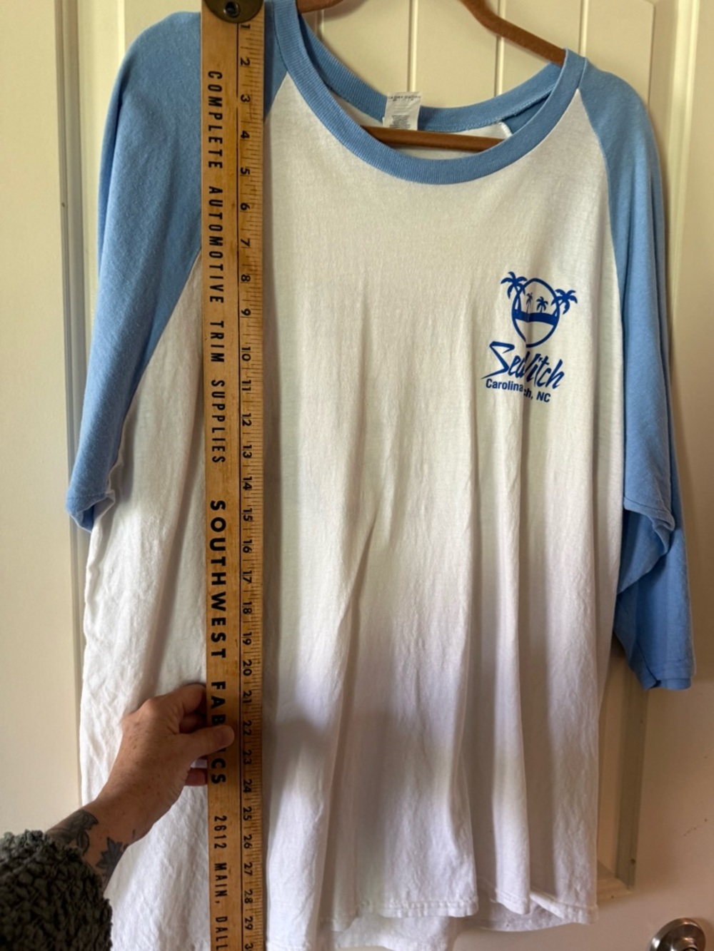 Carolina Beach Sea Witch Raglan Tee - White & Light Blue - Picture 6 of 6